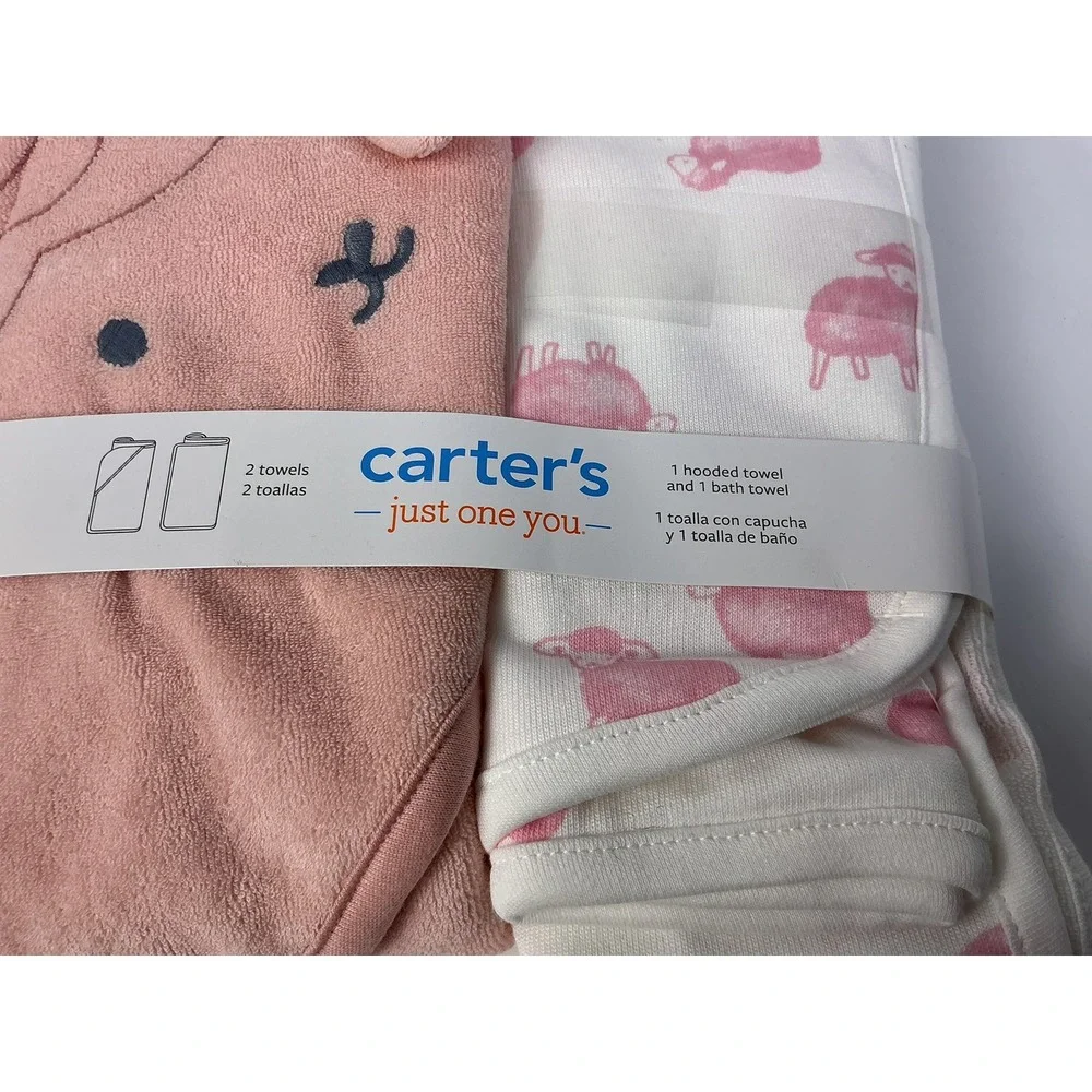 Carters Just One You Baby‎ Hooded Towel Bath Towel Set Pink Sheep